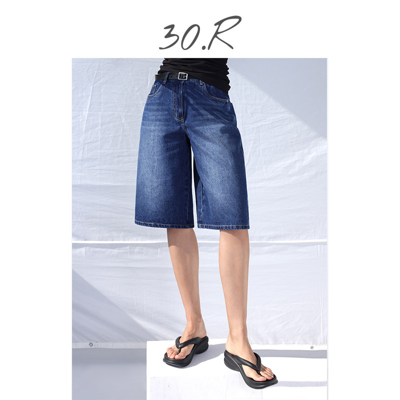 30.R自然系女装/巴黎博主重工全手工夏季舒适牛仔短裤女五分裤