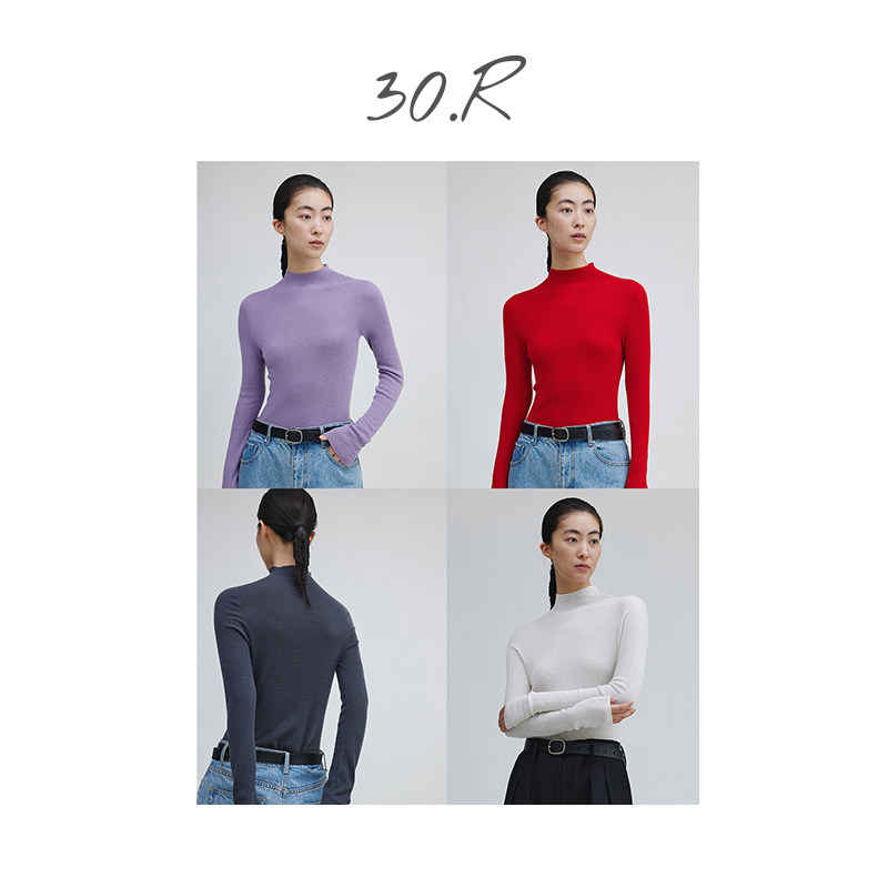 30.R自然系/一体成型18针桑蚕丝山羊绒可机洗抗起球半高领打底衫