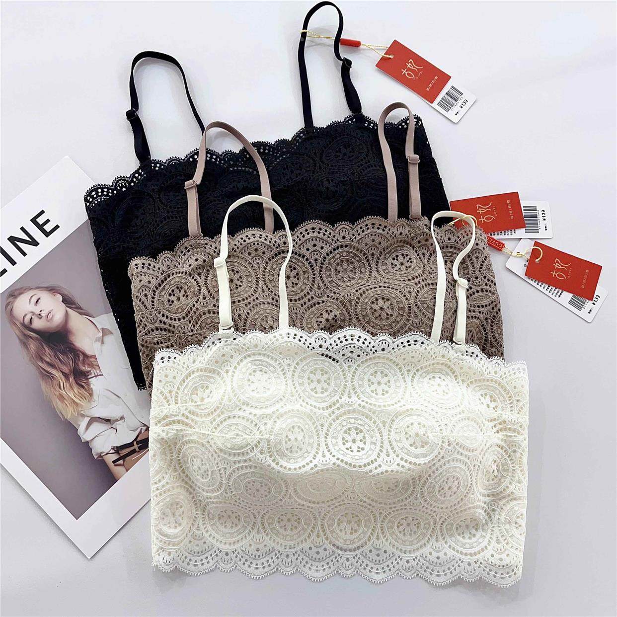 蕾丝防走光打底背心一体胸垫裹胸短款内搭吊带抹胸式聚拢文胸内衣