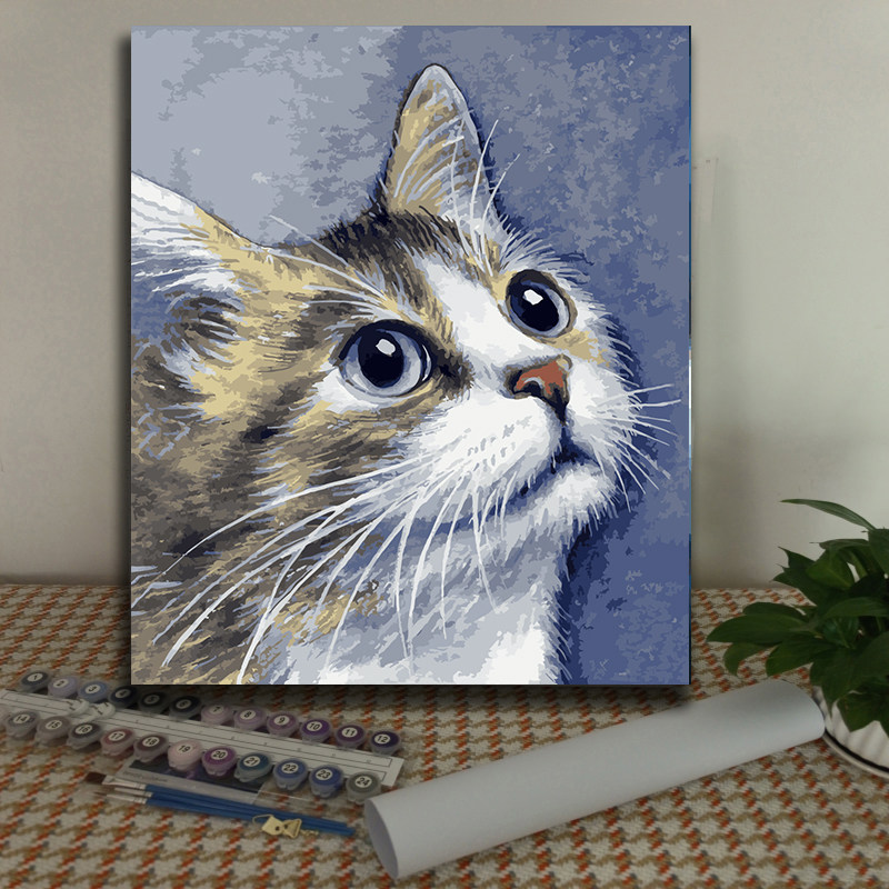diy数字油画可爱猫咪 卡通动漫儿童手工简单涂鸦 填色丙烯油彩画