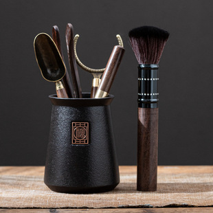 陶瓷功夫茶具茶艺配件青瓷小茶桶收纳桶竹茶夹茶匙茶道六君子套装