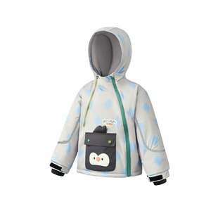 卡通风连帽滑雪服儿童加厚保暖棉服可爱企鹅口袋设计冬季外套