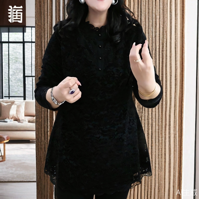 中长款蕾丝打底衫女春秋冬时尚内搭加绒加厚高领长袖洋气t恤上衣