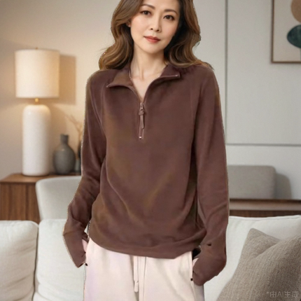 大码半拉链立领德绒卫衣女秋冬内搭加厚打底衫胖mm长袖半高领上衣