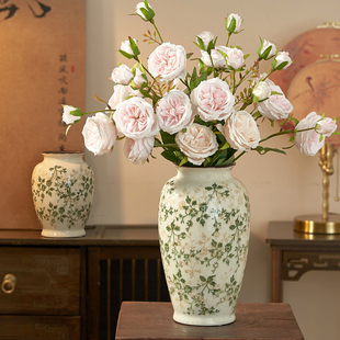 新中式陶瓷花瓶繁花冰裂纹复古风客厅干花软装搭配装饰器皿高级感