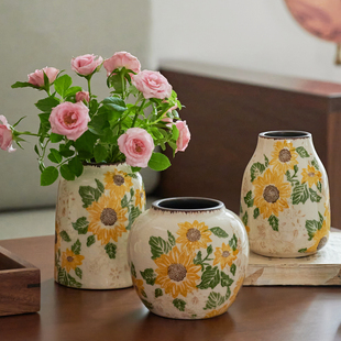 复古迷你型小陶瓷花瓶办公桌书桌茶桌摆件绿植水养鲜花客厅新中式