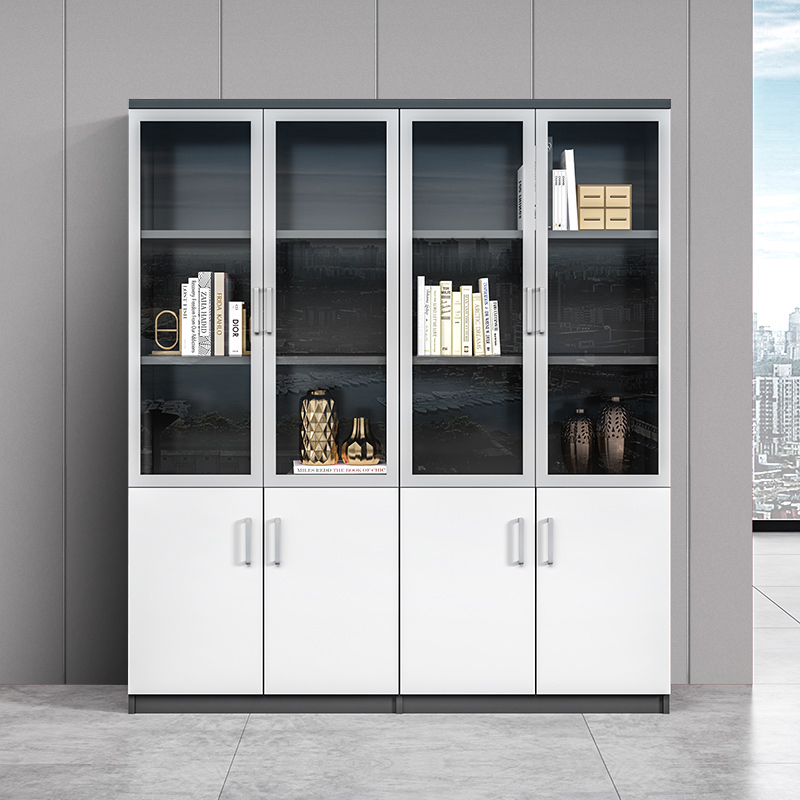 办公落地木质玻璃门柜