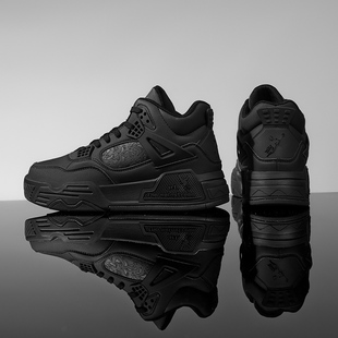 正品乔丹格兰秋冬男鞋大码黑色皮面篮球鞋运动全黑休闲防滑高帮鞋