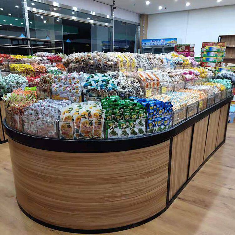 超市散货散称零食货架散装圆形中岛柜零食干货干果展柜货架展示架