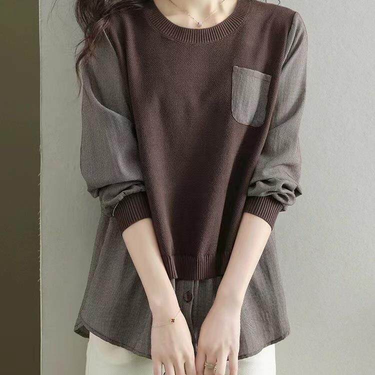 MONLOUVE秋装时尚假两件针织衫女2025秋季新款高级感气质女士百搭