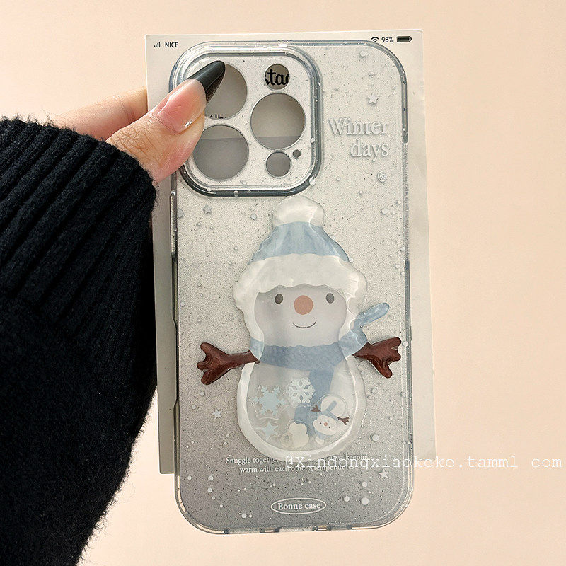 冬天可爱卡通雪人立体摇摇乐适用苹果iPhone16ProMax手机保护壳15pro新款14矽胶13小众15女14pro高