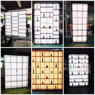 定制不锈钢导光板展示柜餐边柜红酒架卧室极简发光背板酒柜装饰柜