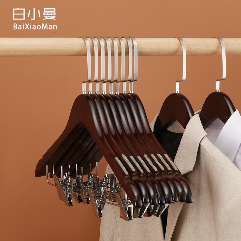 带夹子衣架实g木挂裤子整体一套两用连体家用酒店服装店防滑衣撑