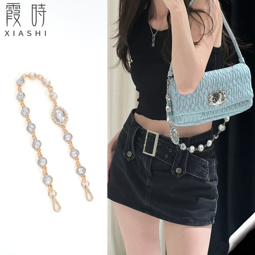 miumiu水钻链条斜挎水晶包链