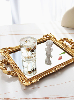 美式树脂复古蛋糕托盘宫廷风镜面化妆品钥匙首饰香薰收纳盘装饰品