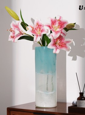简约蓝色海洋琉璃花瓶样板房花器