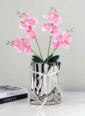 电镀银色褶皱纸袋陶瓷金色花瓶郁金香跳舞兰插花花器茶几组合摆件