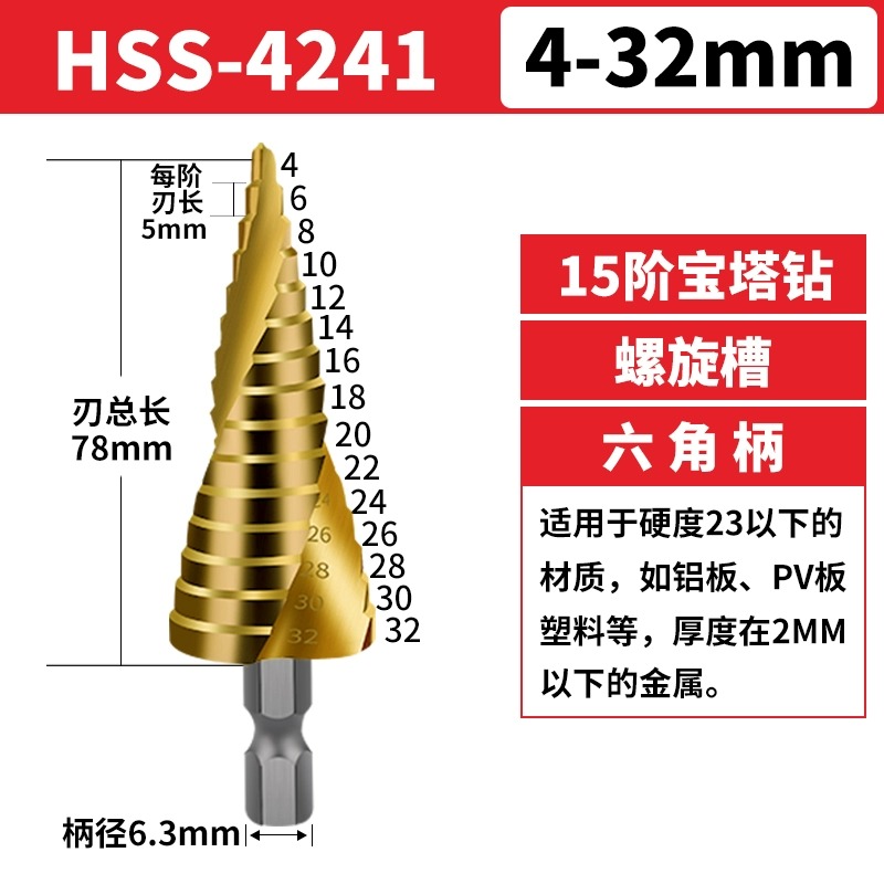 宝塔钻头高硬度打孔扩孔不锈钢板金属专用钻铁开孔器锥形阶梯塔型