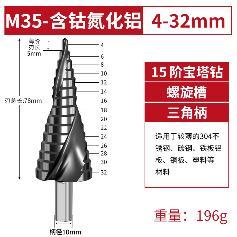 宝塔钻头开孔器金属多功能不锈钢专用阶梯钻打孔钢铁超硬扩孔锥形