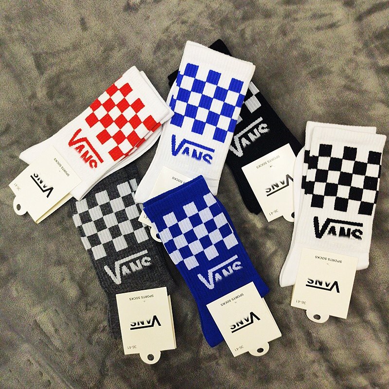 潮牌ins袜子棋盘袜子棋盘格袜子中长款方格四季春夏男女情侣款