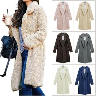Women Wool Jacket Coat Warm Outerwear Fur Cardigan Winter