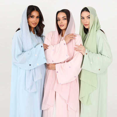 Open Abaky Dubai Women Kimono Caftan中东沙特爱心刺绣长袍开衫