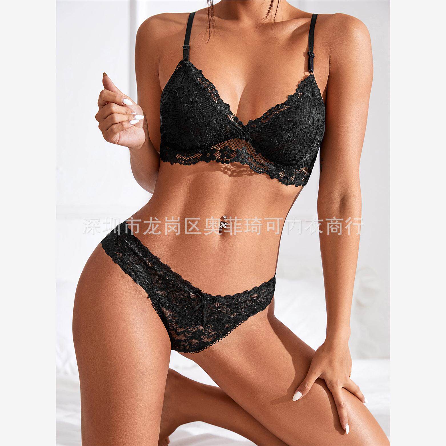 Women Lace Bra Briefs Set Sexy G-String Bra Set 蕾丝内衣套装