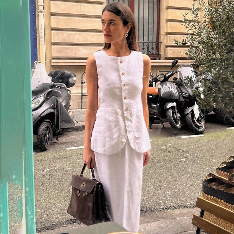 欧美方领无袖马甲高腰半身裙套装女vest V neck skirt women set