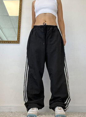 Loose striped slim lace-up sweatpants条纹宽松显瘦系带运动裤