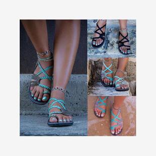 large Lace sandals women flat shoe straps size