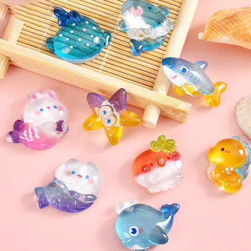 海洋美人鱼树脂配件流沙瓶 自制手机壳diy饰品海豚鲨鱼奶油胶配饰