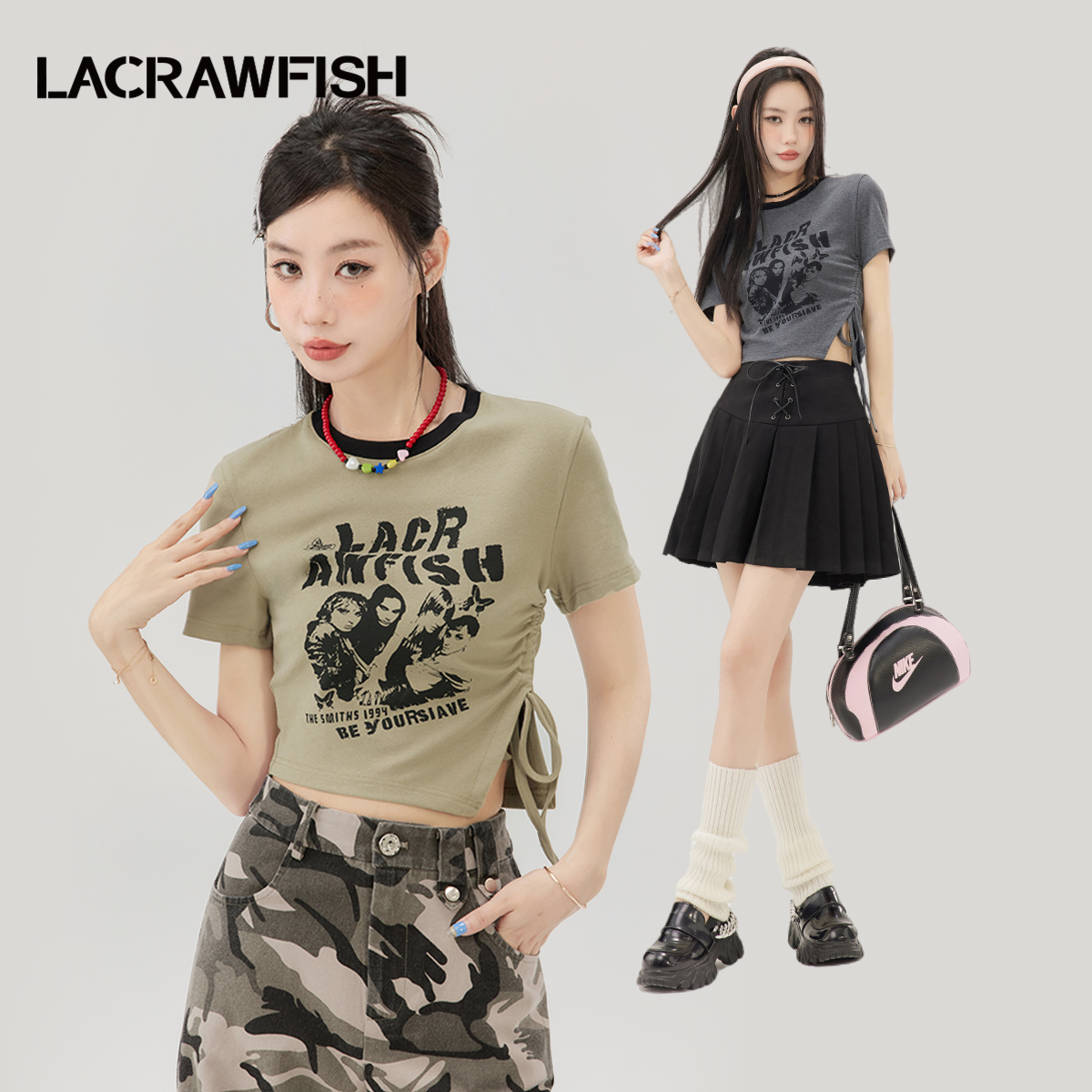 LACRAWFISH美式复古印花T恤