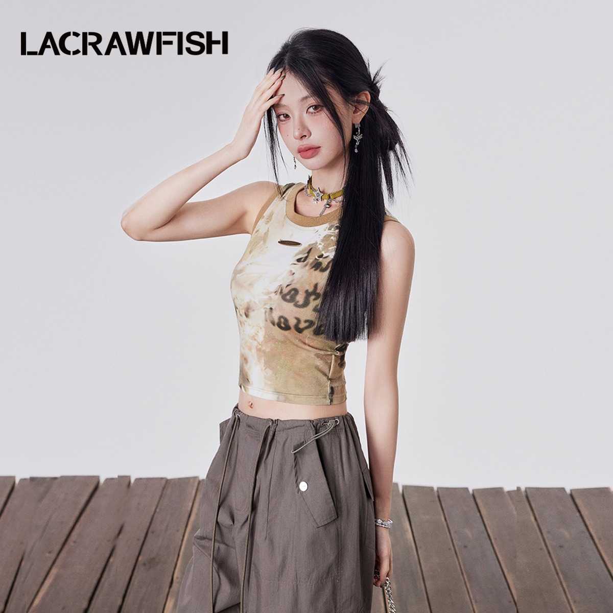 LACRAWFISH镂空拼接扎染背心