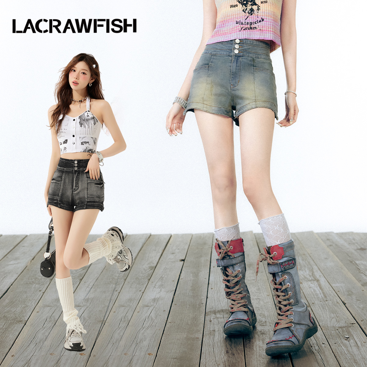 LACRAWFISH复古水洗牛仔短裤