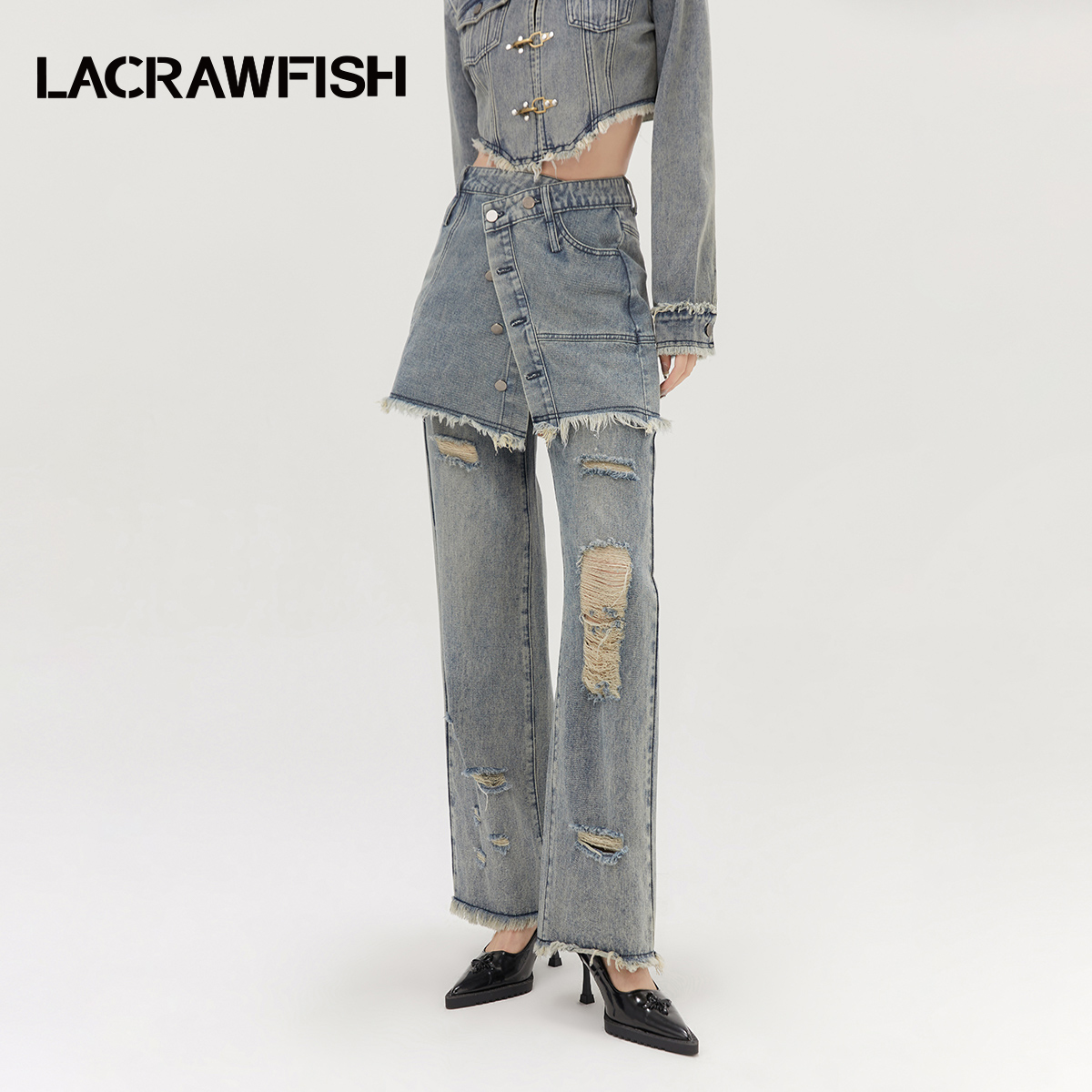 LACRAWFISH复古短款牛仔外套