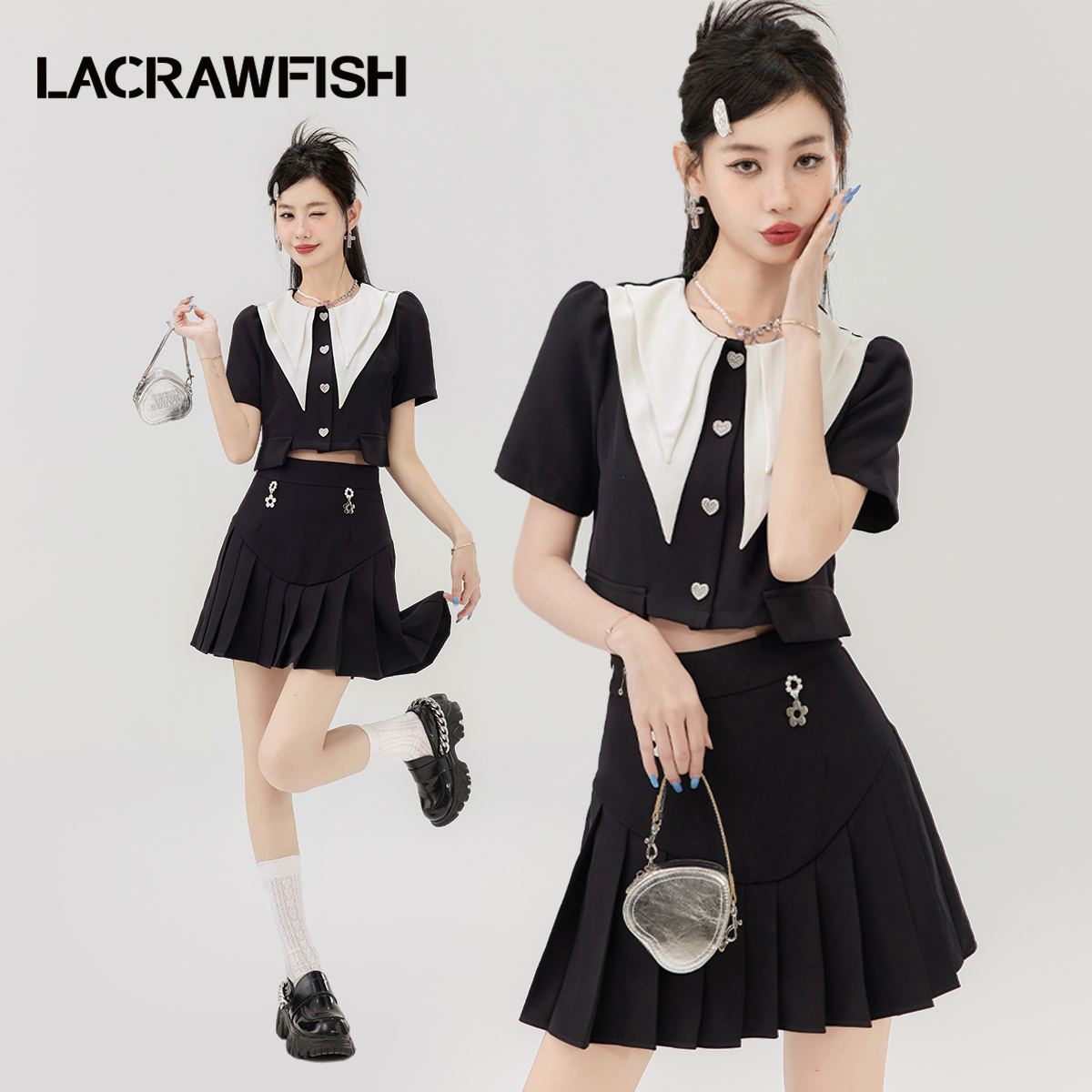 LACRAWFISH西装百褶半裙上下套装