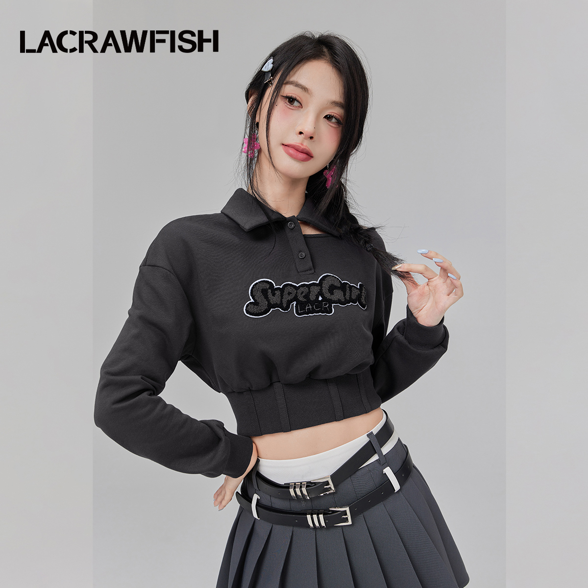 LACRAWFISH镂空毛巾绣甜酷卫衣