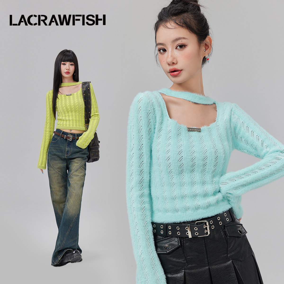 LACRAWFISH挂脖镂空针织衫
