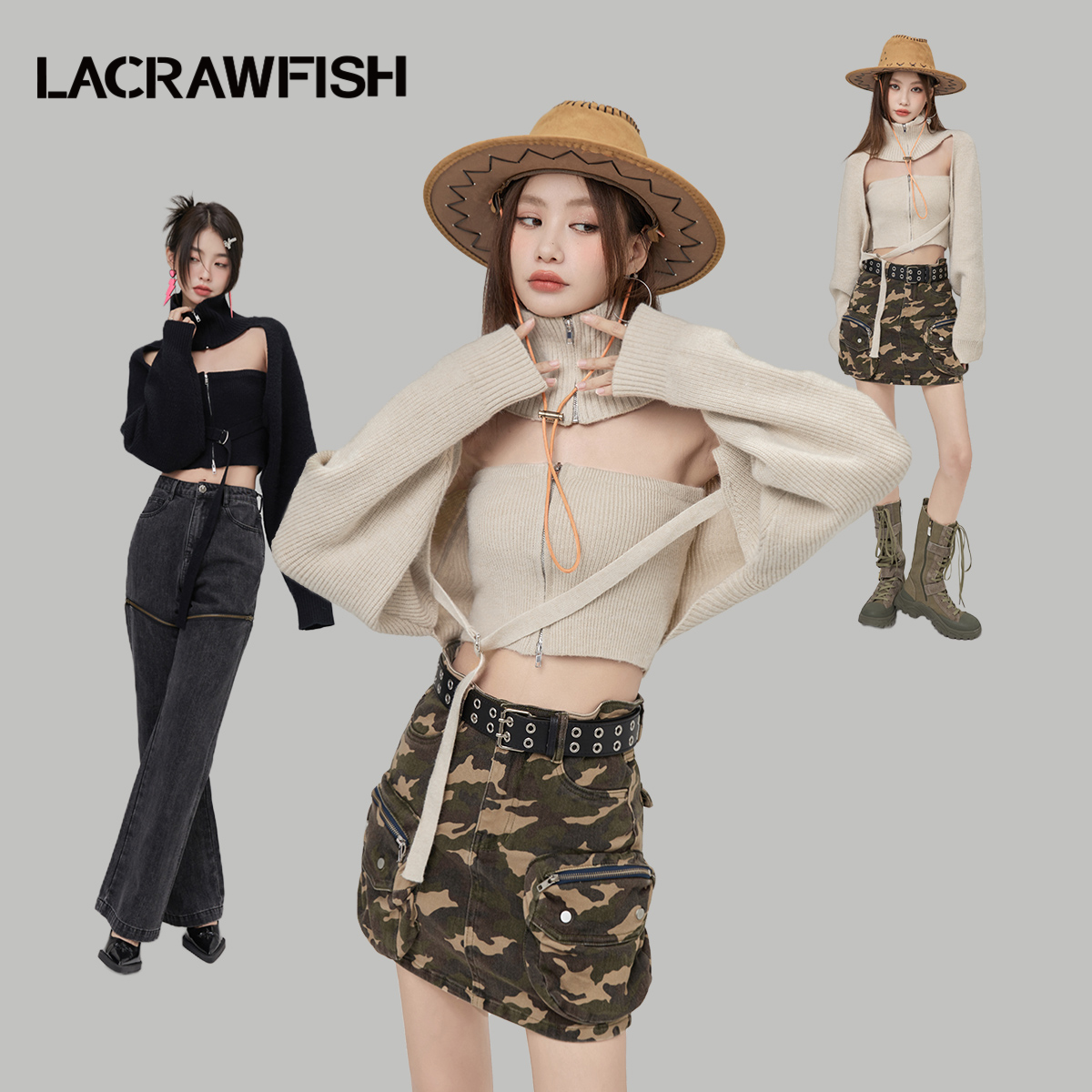 LACRAWFISH镂空毛衣两件套