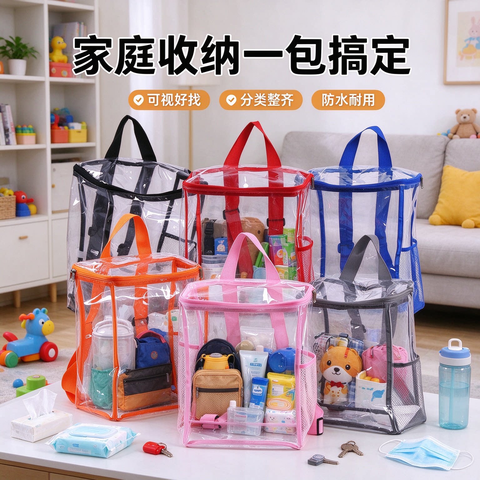 防泼水大容量透明双肩包旅行背包