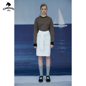 chrisoubydan欧阳丹2025早秋新款 徽标装 饰条纹T恤