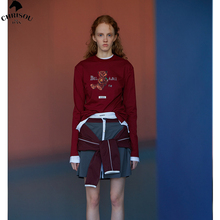 chrisoubydan欧阳丹2025春夏新款灰色宽松印花长袖t恤上衣