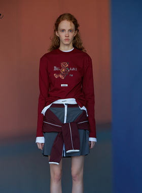 chrisoubydan欧阳丹2025春夏新款灰色宽松印花长袖t恤上衣