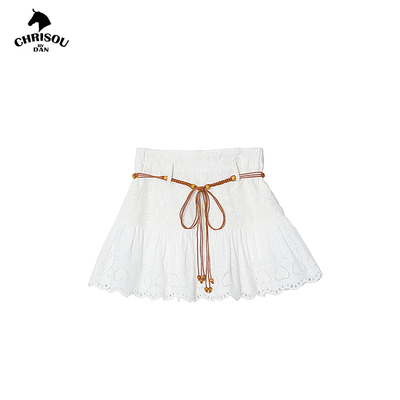 chrisoubydan欧阳丹2025春夏新款腰链装饰蕾丝裙裤