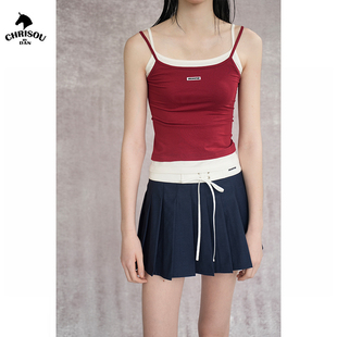 针织吊带背心 chrisoubydan欧阳丹24春夏徽标修身 陈卓璇同款