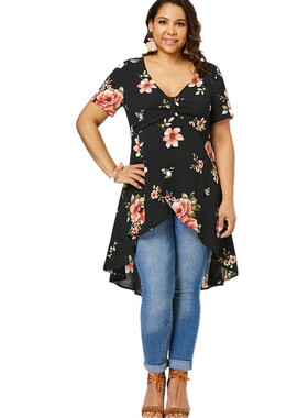 women t-shirt big size L-5XL 2019summer print chiffon tops