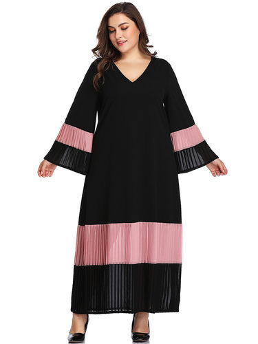 dress欧美拼接撞色百褶裙