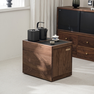 北美黑胡桃茶水柜实木可移动木小户型水吧台茶台烧水茶桌边柜边几