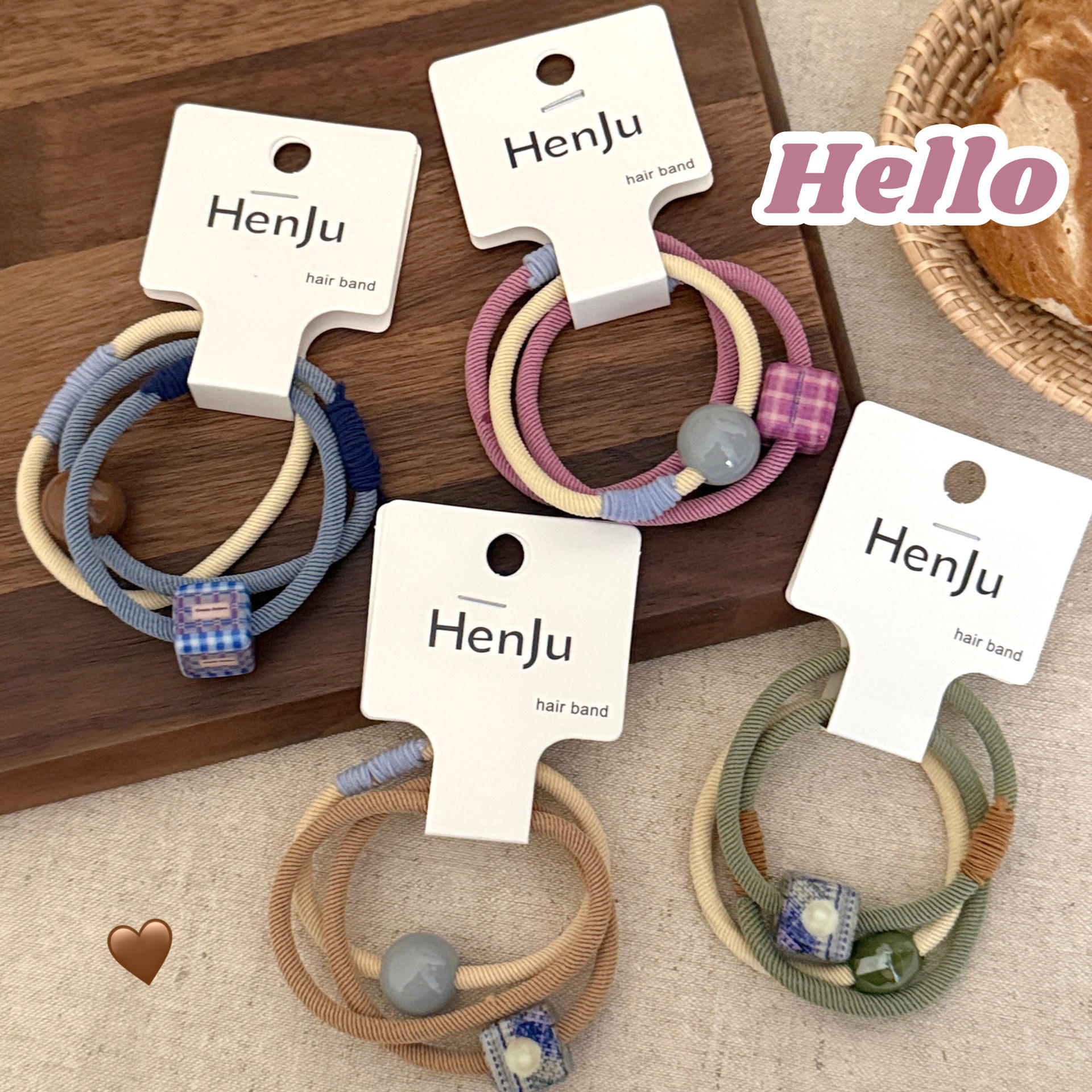 新款罗纹方块圆珠爱心百搭马尾发绳少女气质高弹力发圈高颜值发饰