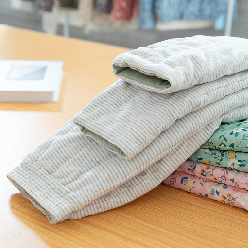 女士纯棉花手工棉裤 妈妈加厚内穿保暖裤 成人修身条纹裤子冬季